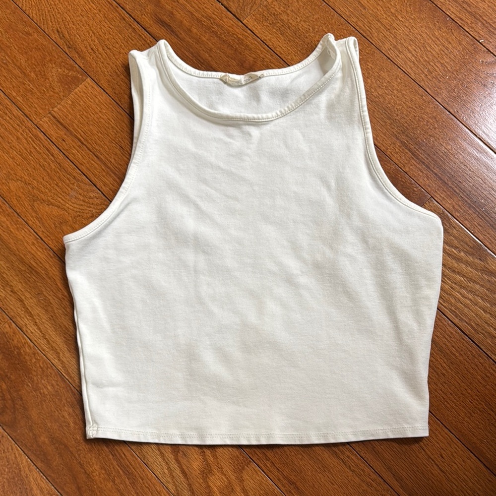 Cream Fitted Crop Tank Top